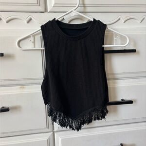 SHEIN Black Sleeveless Fringe Tank Top